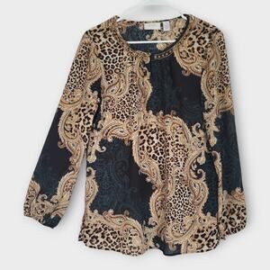 Chicos Womens Blouse Chicos 1 Standard Size 8 Leopard Print Sheer Lightweight